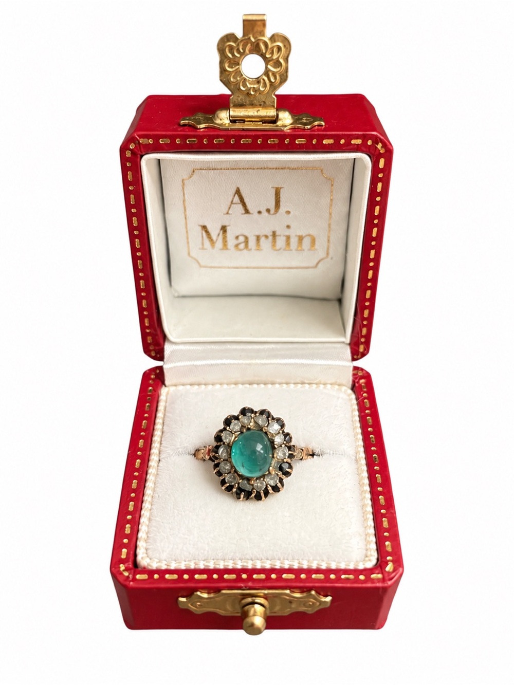 Antique Colombian Emerald and Diamond Halo Engagement Ring